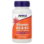NOW Foods فيتامين د3 و ك2،   Vitamin D-3 & K-2 ,120 kapseln