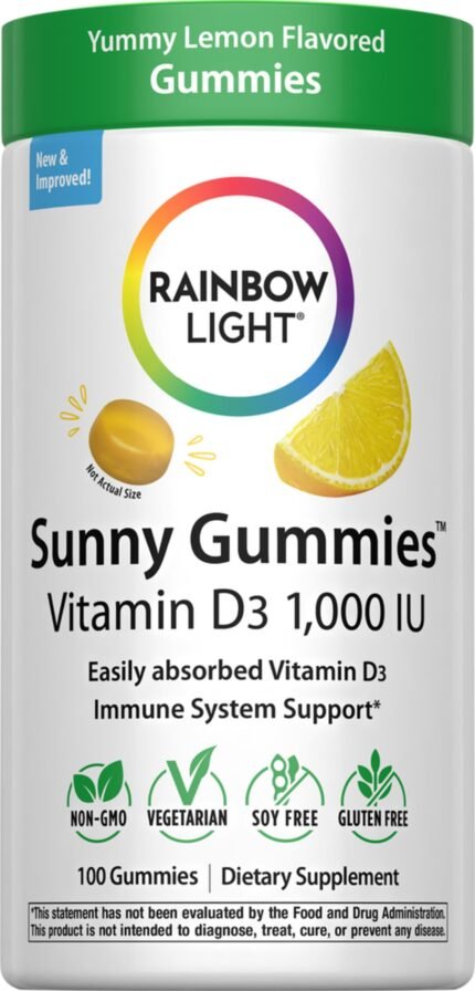 فيتامين د3 1000 وحدة دولية (بنكهة الليمون اللذيذة). 50Sunny Gummies Vitamin D3 1.000 IE (Leckerer Zitrone), 50 Gummibärchen