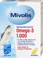 أوميغا-3 1000 كبسولة، 60 حبة،  Mivolis Omega-3 1000 Kapseln ,60 St, 85,1 g