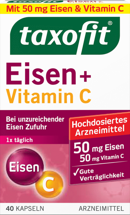 كبسولات الحديد + فيتامين سي، .taxofit Eisen + Vitamin C Kapseln, 40 St