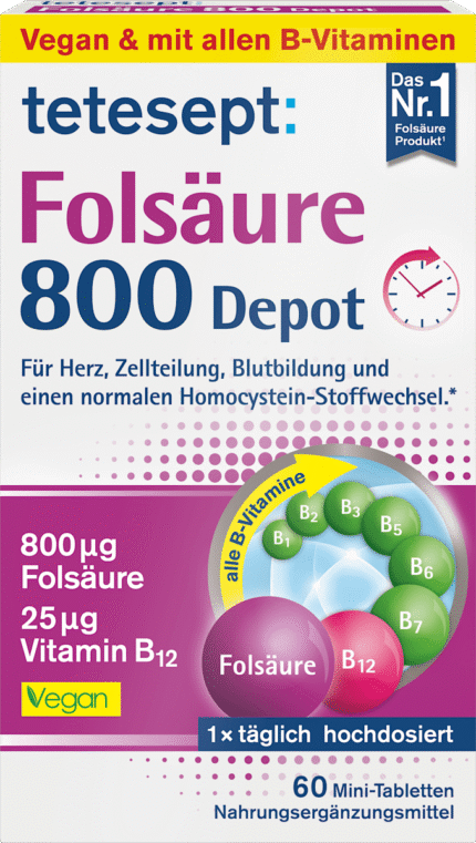 حوامض الفوليك 800 أقراص مصغرة مطوّلة المفعول. tetesept Folsäure 800 Depot Mini Tabletten