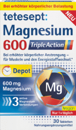 أقراص المغنيسيوم 600 ثلاثية الفعل .tetesept Magnesium 600 Triple Action Tabletten 30 St, 58,9 g
