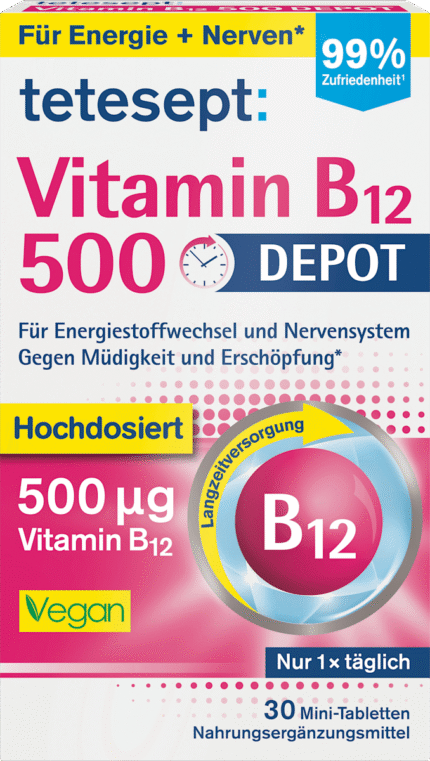 فيتامين ب12 الاحتياطي 500 ميكروغرام أقراص 30 حبة،.tetesept Vitamin B12 Depot 500µg Tabletten 30 St, 8,3 g