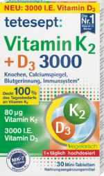 فيتامين K2 + D3 أقراص صغيرة 3000، 30 قرصًا.tetesept Vitamin K2 + D3 3000 Mini-Tabletten 30 St, 9,2 g