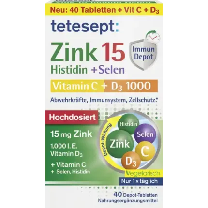 زنك 15 مناعة ديبوت بالإضافة إلى فيتامين C و  tetesept Zink 15 Immun Depot plus vitamin c und D3