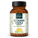 فيتامين د3/ ك2.Vitamin D3 / K2 MK7 All-trans Depot - D3 20.000 I.E. 500µg / K2 200 µg (1 Tablette) - 180 Tabletten
