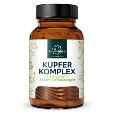 مركب النحاس.Kupfer Komplex - 2,5 mg pro Tagesdosis (1 Kapsel) - mit 3 Kupferverbindungen - 120 Kapseln